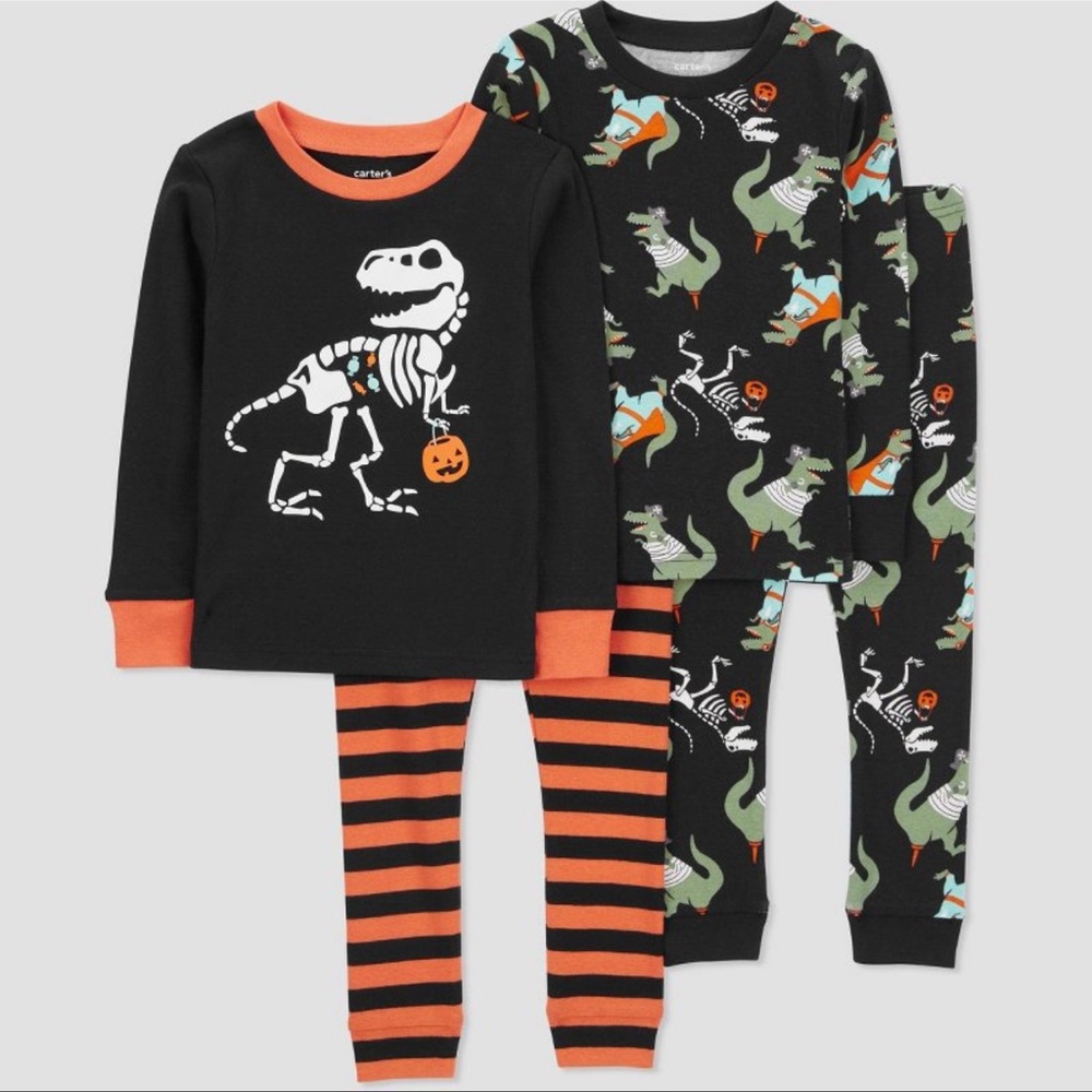 Carters 4 Piece Toddler Dinosaur PJ's, Matching Pajama Sets, Glow in dark